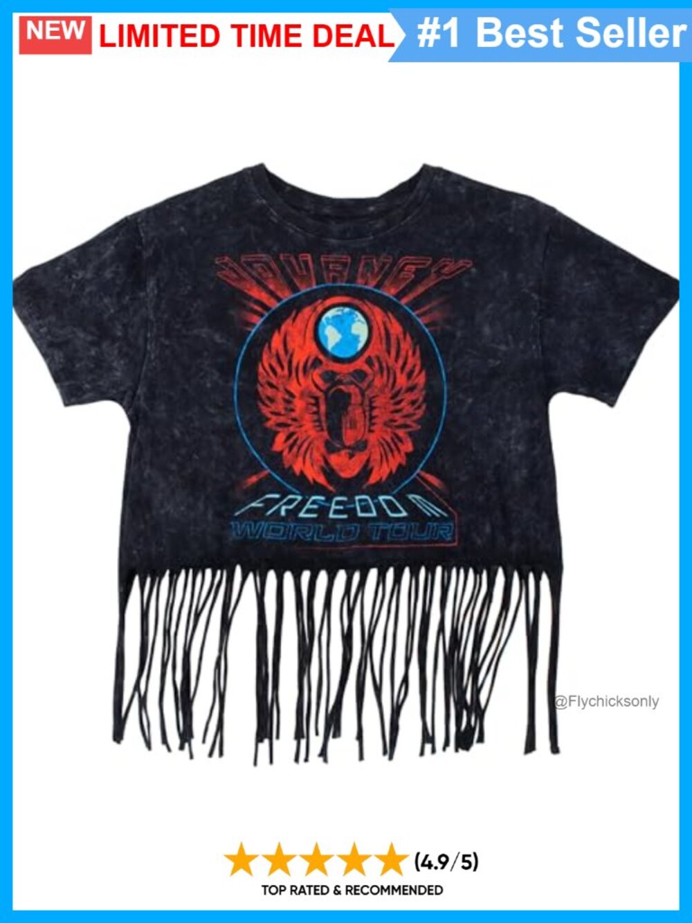 Cropped Fringe Vintage Band Graphic Short Sleeve T-Shirt